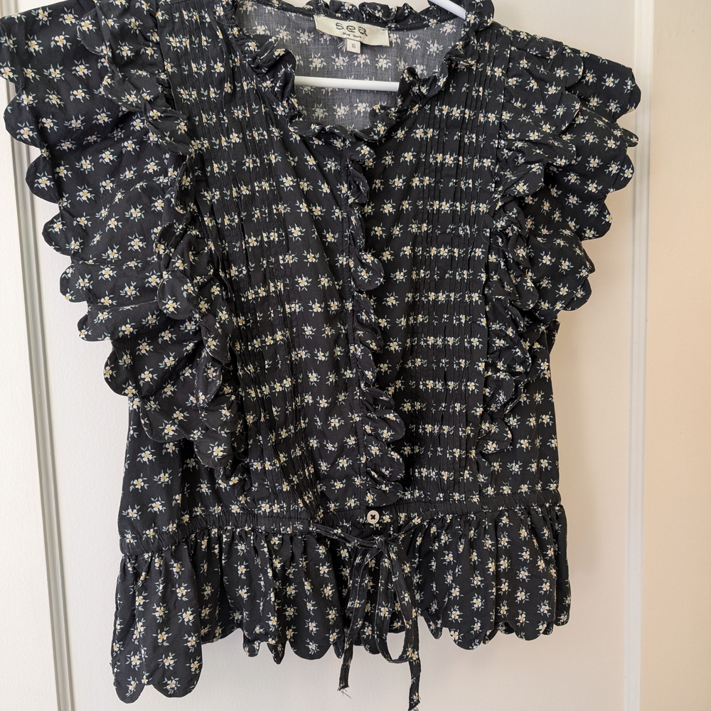 Sea New York Black and White Ruffled Blouse